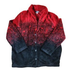 VINTAGE ARTISANS CARDINAL SHERPA ZIP UP GRANDMA WINTER COMFY COZY TEDDY SHACKET